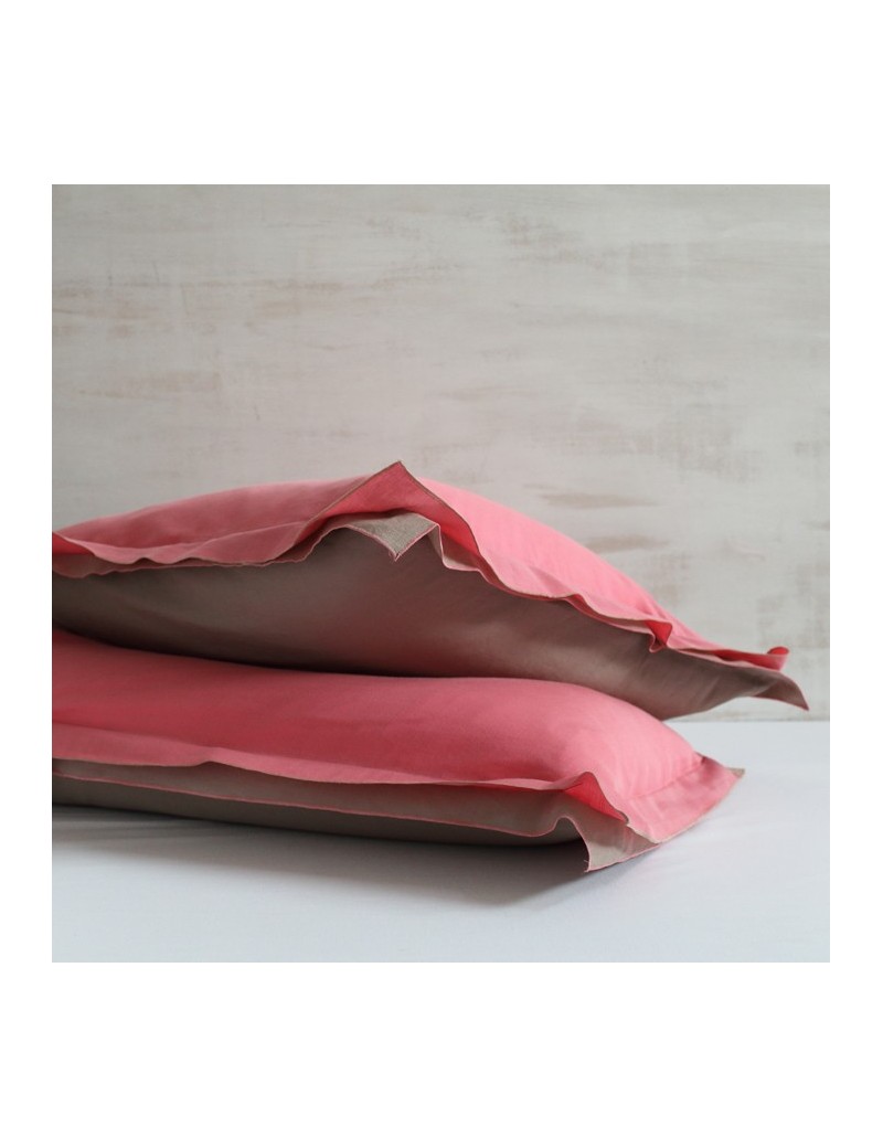 Taie d'oreiller rose flamant & taupe VICE VERSA