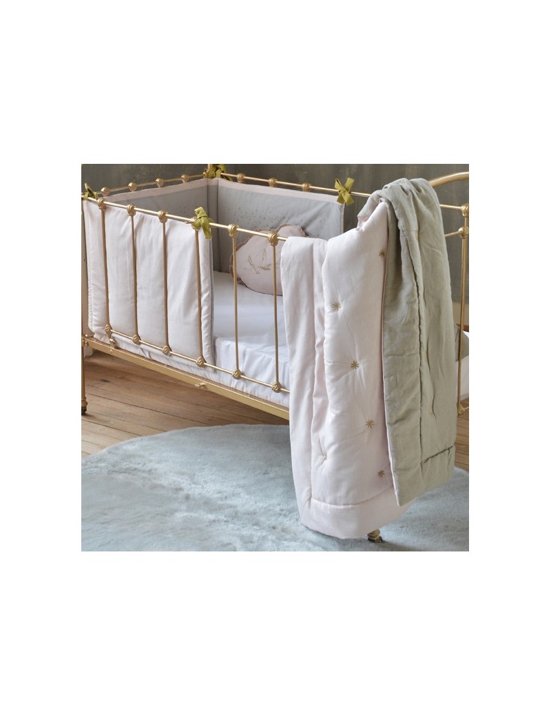 couvre lit rose et taupe brode ETOILE couvre lit rose et taupe brode ETOILE