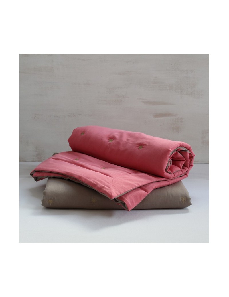 couvre lit rose flamant et taupe ETOILE couvre lit rose flamant et taupe ETOILE